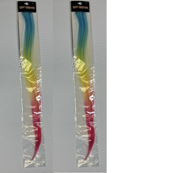 Hair Extensions Halloween Set of 2 Blue & Pink Ombre 19" Straight Comb Clip - Picture 1 of 4